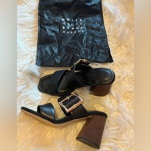 White House Black Market Bamboo Buckle Mid-Heel Sandal sz 7.5